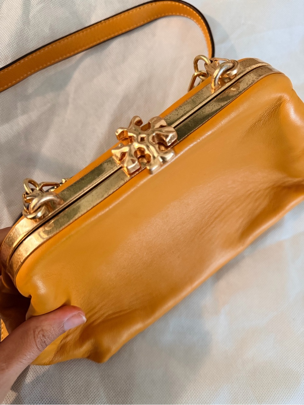 Tory Burch Mustard  Leather French KISSLOCK bag